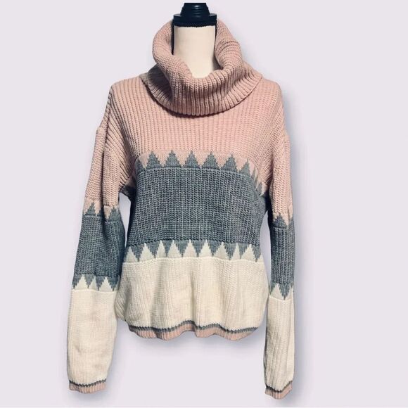 Pink Lily Turtleneck Color Block knit Pullover‎ Sweater Medium - Picture 1 of 9